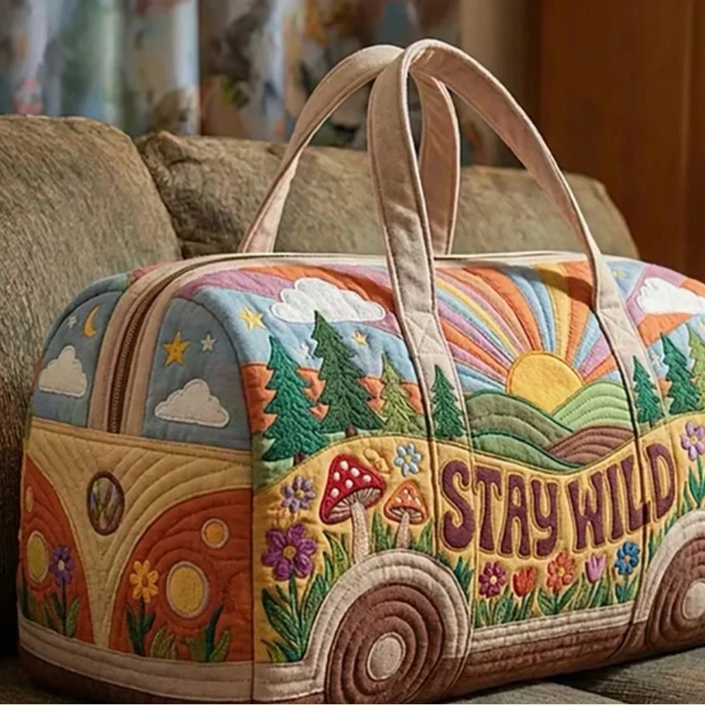 Stay Wild Colorful Canvas Weekender Bag - Pink, Yellow, Multi